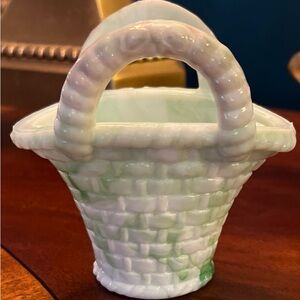 Vintage Elegant Green and White Ceramic Basket